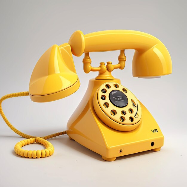 Telefono giallo vintage su sfondo bianco Render illustrazione 3D