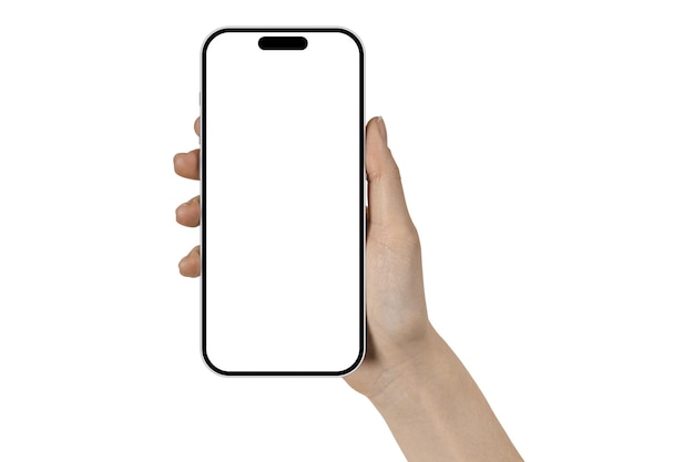 telefono in mano di una donna su uno sfondo trasparente