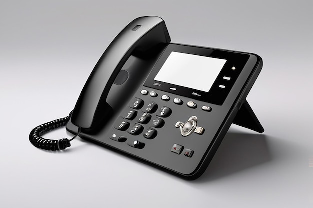 telefono nero isolato con percorso di ritaglio su sfondo grigio
