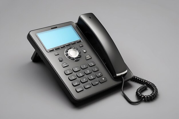 telefono nero isolato con percorso di ritaglio su sfondo grigio