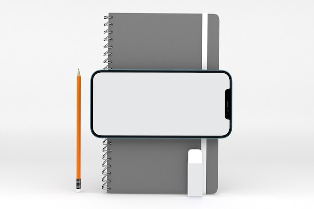 Telefono orizzontale e lato anteriore del notebook isolato in uno sfondo bianco