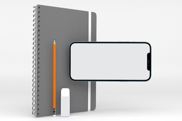 Telefono orizzontale e lato sinistro del notebook isolato su sfondo bianco
