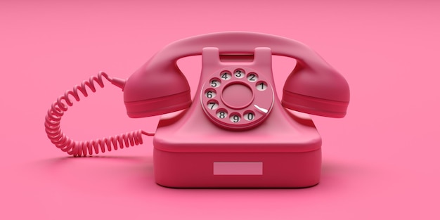 Telefono vintage su sfondo di colore rosa 3d'illustrazione