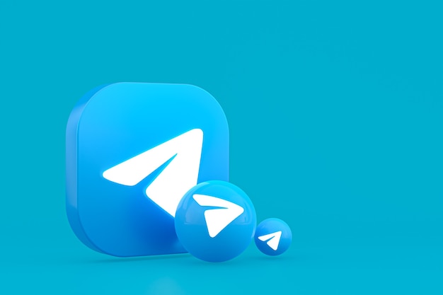 Telegram minimal logo 3d rendering close up per il modello di sfondo di progettazione