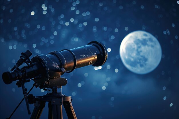 Telescopio e corpi celesti come la luna stelle e pianeti di notte