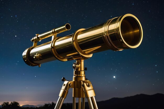 Telescopio in ottone d'epoca contro un cielo stellato