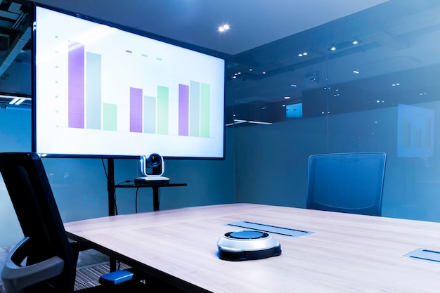 television with presentation slideshow in meeting room