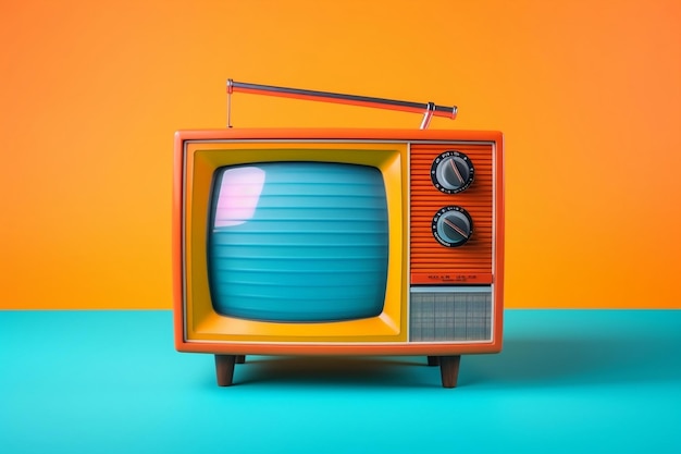Televisione d'epoca su sfondo colorato AI