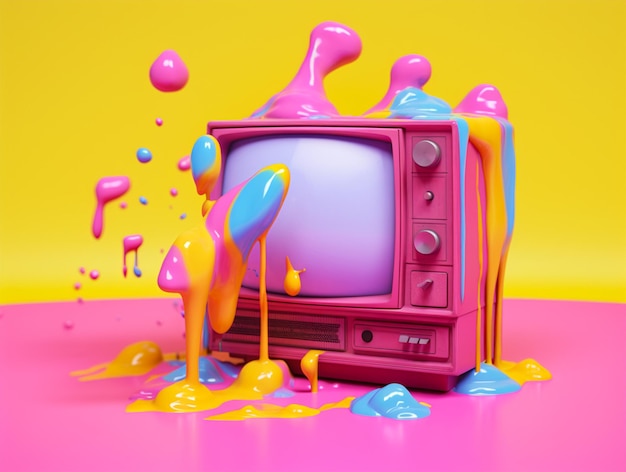 televisione nel colorato rendering 3d degli interni