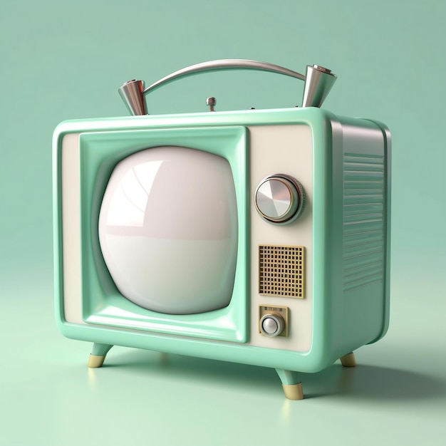 Televisione retrò in un colore verde blu pastello vintage AI