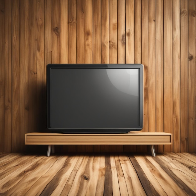 Televisore con sfondo in legno