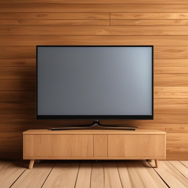 Televisore con sfondo in legno