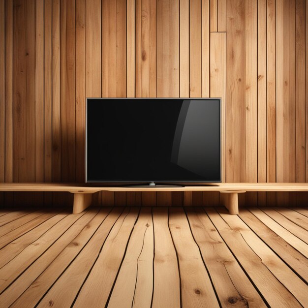 Televisore con sfondo in legno