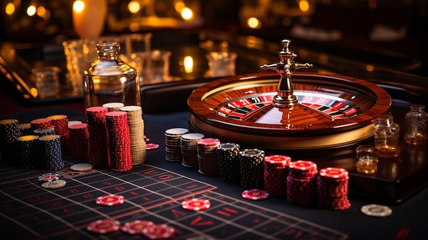 Tema del casinò Primo piano della ruota della roulette d'oro IA generativa