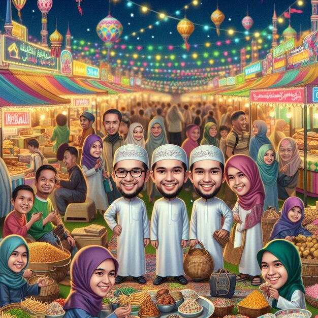 Tema del mercato notturno del Ramadan adornato da tende colorate