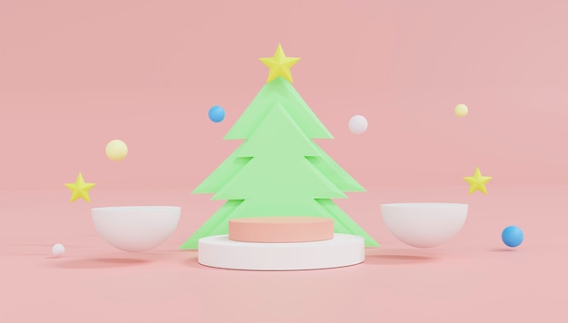 Tema del podio della rappresentazione 3D Buon Natale e felice anno nuovo.