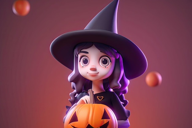 tema di Halloween della strega sveglia 3d Generativo Ai