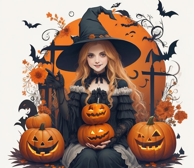 Tema di Halloween vettoriale con design della maglietta in stile vettoriale spettrale con arte gotica e cappello da strega