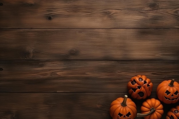 Tema Halloween su scrivania in legno con spazio per la copia Ringraziamento AI generativa