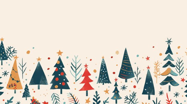 Tema natalizio minimalista con ornamenti di alberi geometrici e bordi di stelle