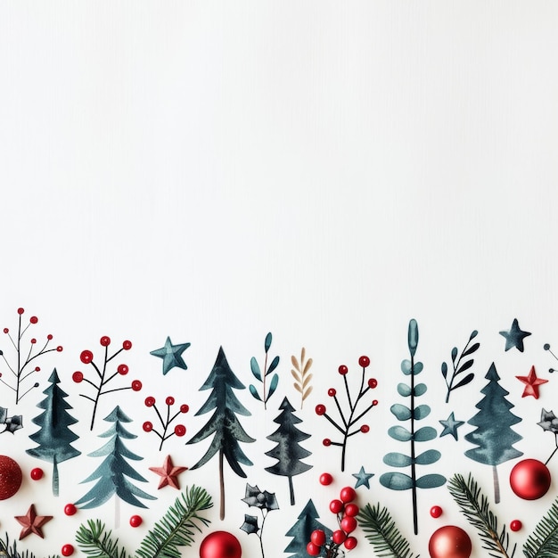 Tema natalizio minimalista con ornamenti di alberi geometrici e bordi di stelle