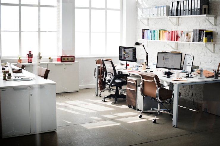 Photo tempat kerja kantor bisnis