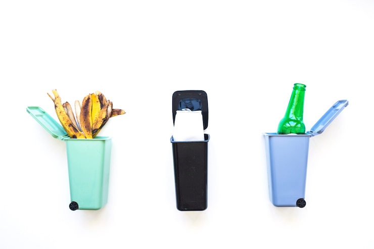 Photo tempat sampah dengan sampah yang dipilah