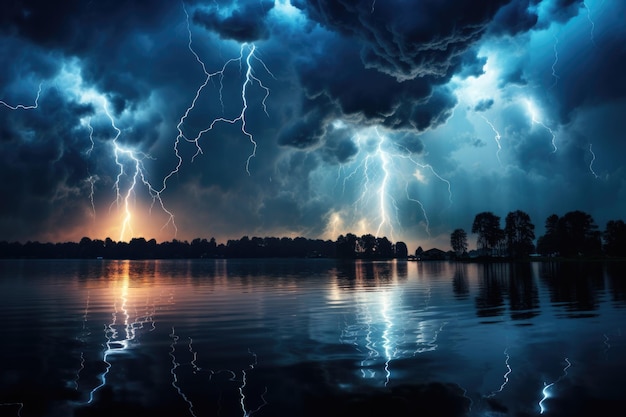 Tempesta fulminante sul cielo notturno AI generativa