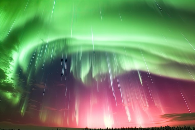 Tempesta magnetica con colori vivaci e cielo scuro generativo ai