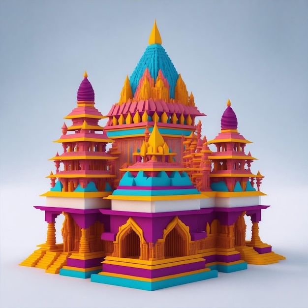 tempio 3D Sfondo colorato stile origami