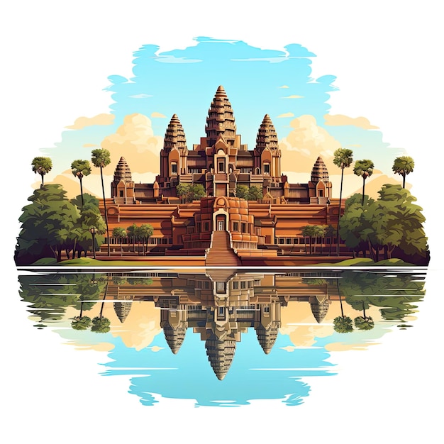 Tempio di Angkor Wat in Cambogia Illustrazione vettoriale in stile piatto