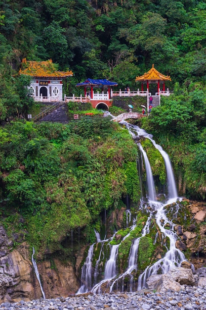 Tempio di Changchun sull'eterno tempio e cascata a molla