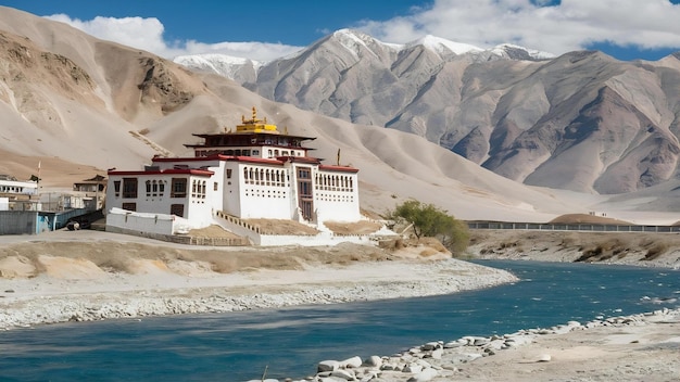 Tempio di Leh e fiume a Leh Ladakh India