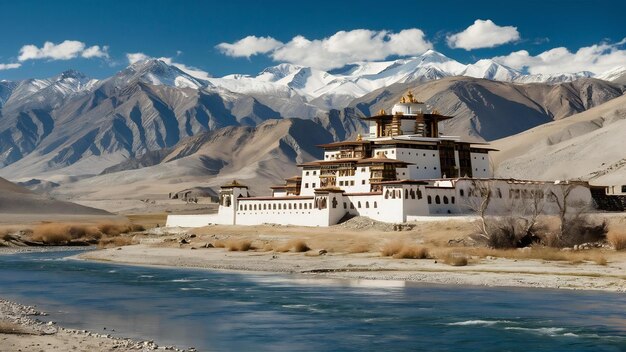 Tempio di Leh e fiume a Leh Ladakh India