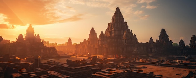 Tempio di Prambanan piatto Panorama generativo ai