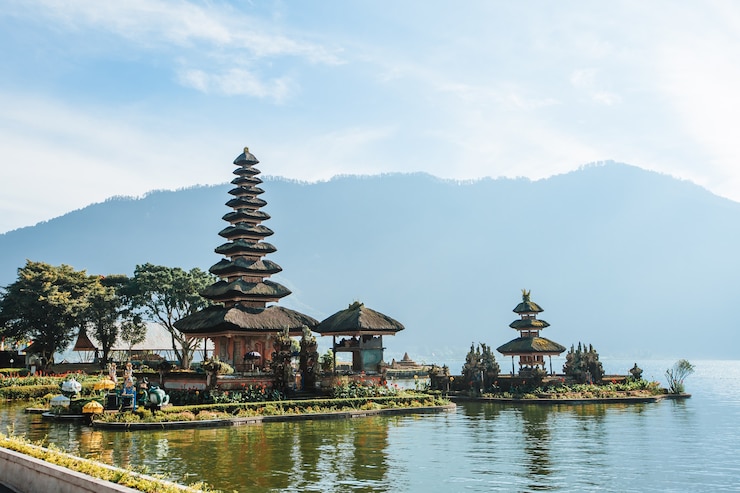 Foto tempio di pura bratan a bali, indonesia