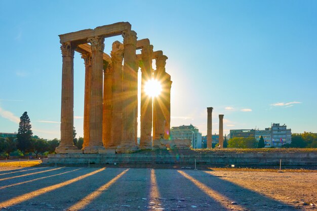 Tempio di Zeus al tramonto, Atene, Grecia