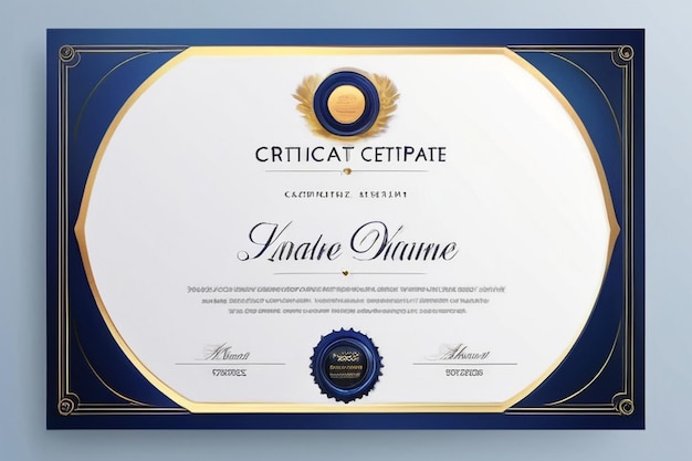 Templat sertifikat diploma biru dan emas elegan modern. Sertifikat modern bersih dengan emas