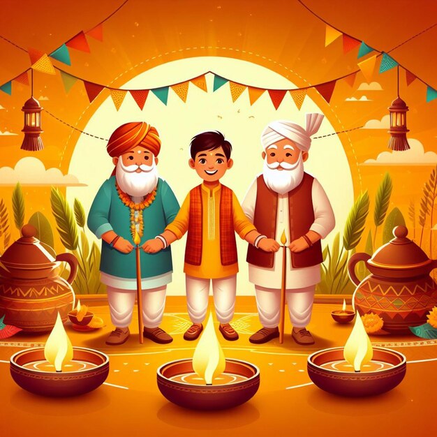 Template di poster per l'happy lohri festival e post sui social media