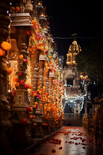 templi adornati con fiori e luci in preparazione per le celebrazioni di Janmashtami