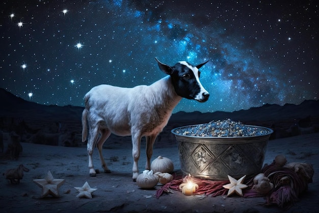 È tempo di celebrare il Festival del Sacrificio o Eid al Adha Cielo notturno stellato blu un tagine