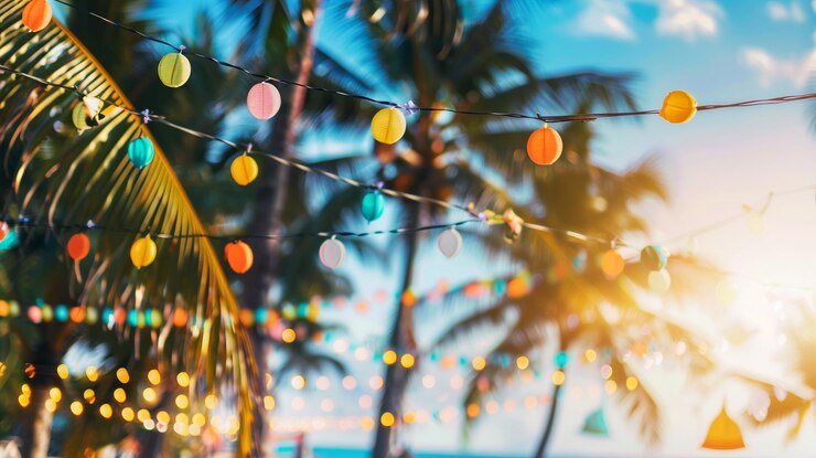 tempo estivo vacanza sfondo spiaggia tropicale isola giorno felice sole brillante frutta tropicale