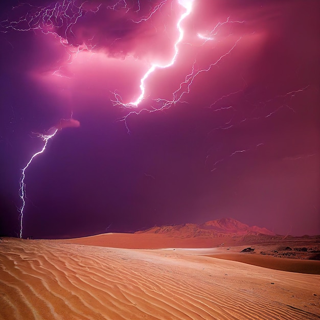 Temporale con fulmine sopra la duna del deserto