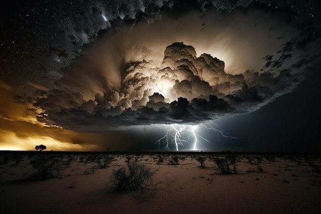 Temporale in arrivo nel deserto notturno IA generativa