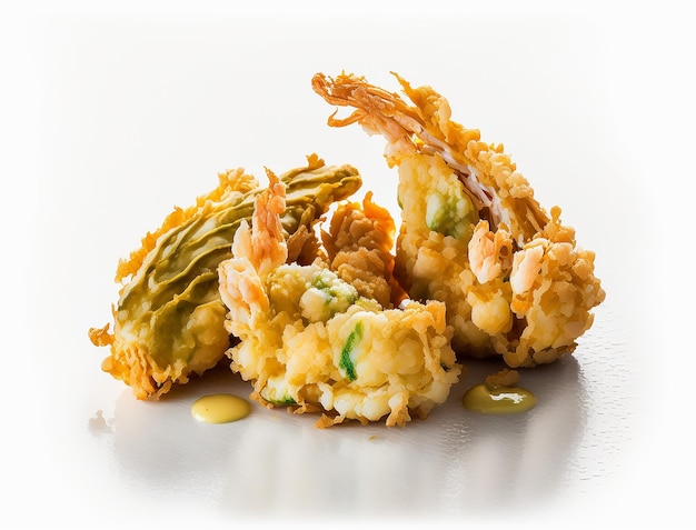 Tempura croccante e deliziosa con frutti di mare e verdure creata con l'IA generativa