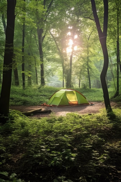 Tenda alloggiata in un tranquillo campeggio in natura creato con ai generativi