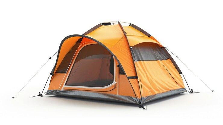 Foto tenda da campeggio arancione brillante per avventure all'aperto con finestra di tenda