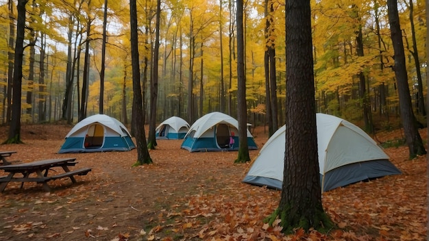 Tenda da campeggio nella foresta d'autunno