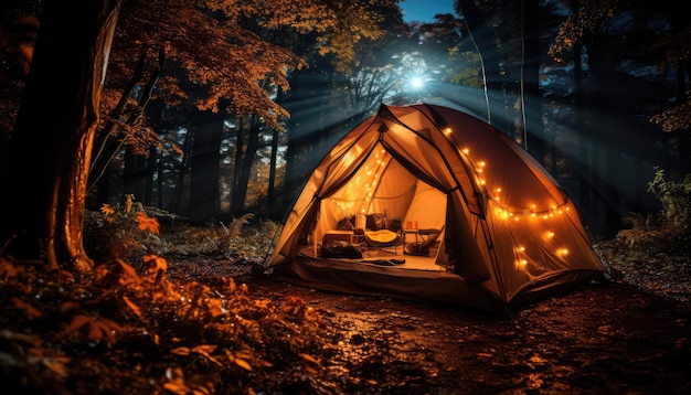 tenda da campeggio vicino agli alberi durante la notte