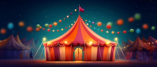 Tenda da circo colorata con luci e lampade IA generativa